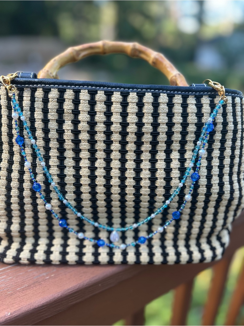 Handmade Blue Beaded Pearl Teardrop Bag Chain